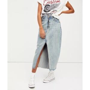 Free People One Teaspoon Rocko Denim A-line Midi Skirt Ocean, size 27